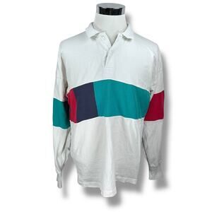 Vintage American Eagle Rugby Polo Shirt Men’s XL Colorblock USA 80s White Blue